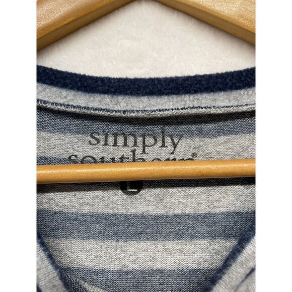 Simply Southern Womens L Sweater Top Gray Blue Striped Button Fleece Sweater - Picture 6 of 9
